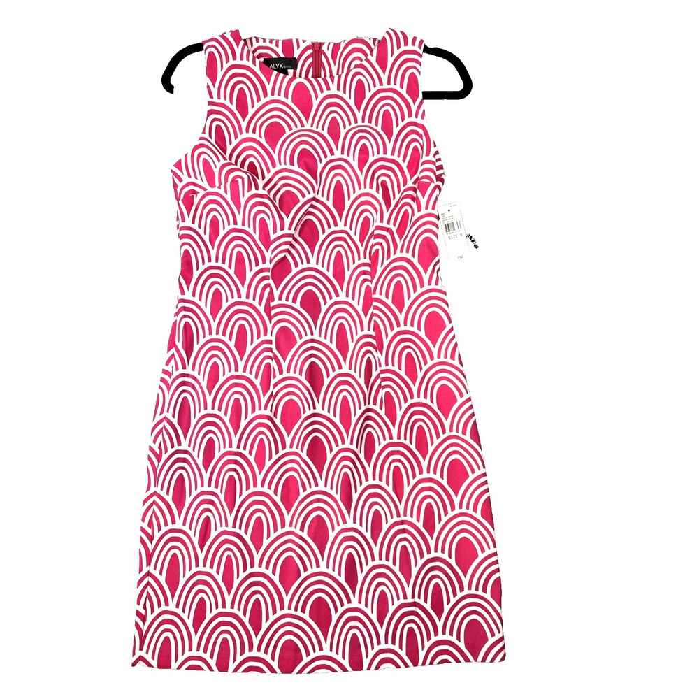 Alyx Womens Sheath Dress Hot Pink White Sleeveless Geometric Classic Sz 6‎ New